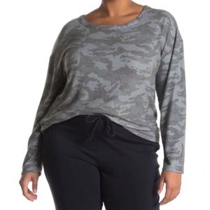 Chaser Gray Brushed Love Camo Long Sleeved Pullover Sweater Top Plus Size 3X